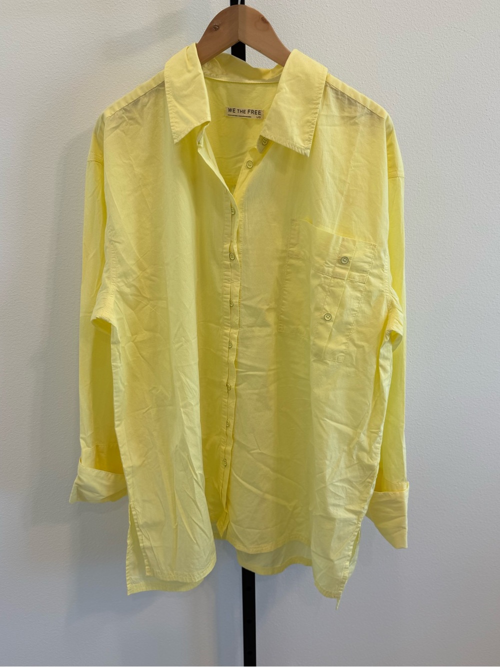 NWT Free People We the Free Oversized Button Up Cotton Yellow Shirt Boho Coastal